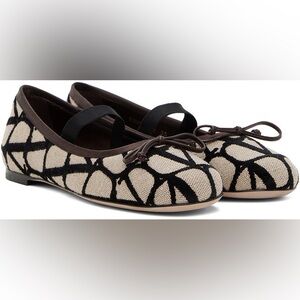 Valentino Garavani Toile Iconographe Slip-On Ballerina Black Beige Black 42